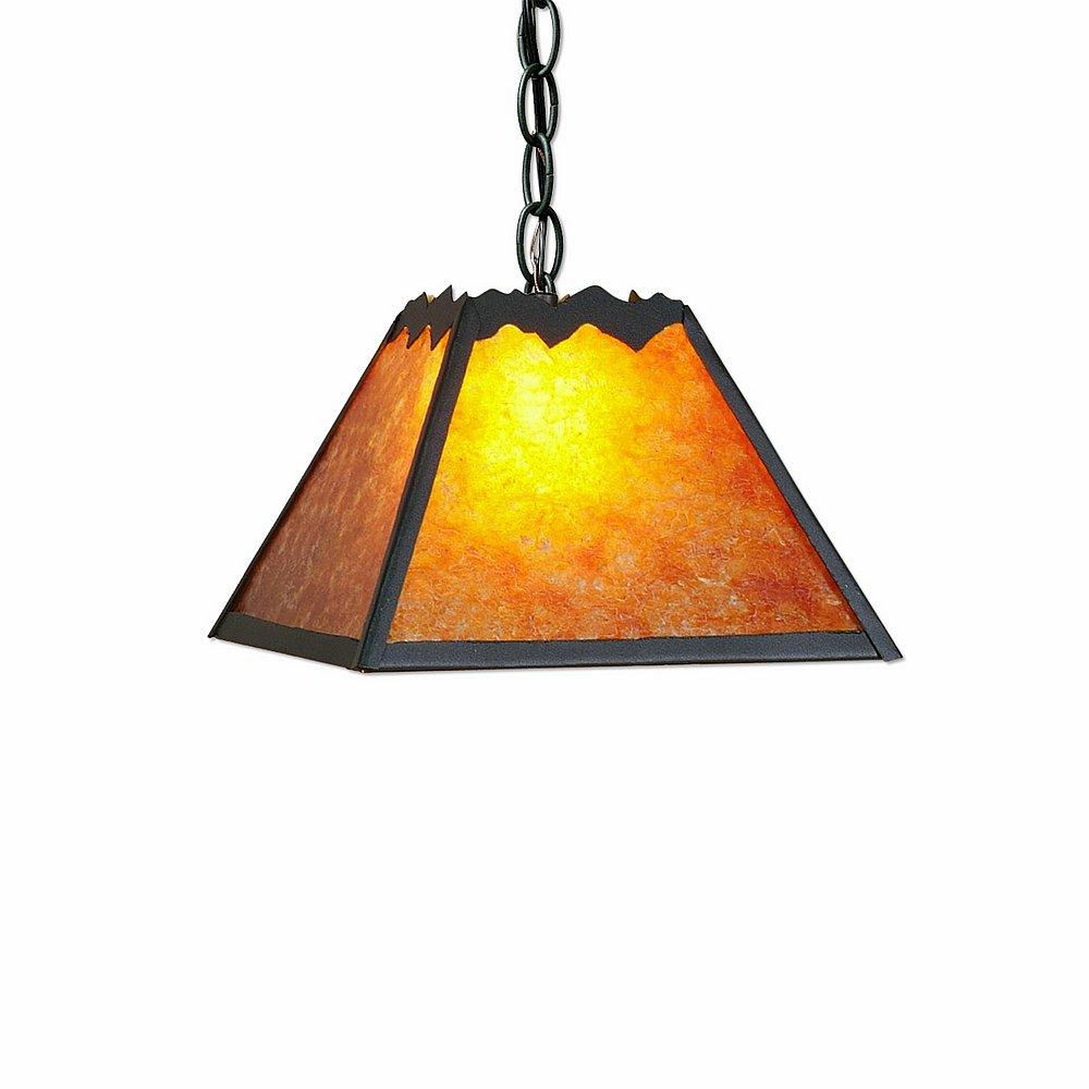 Rocky Mountain Pendant Small - Rustic Plain - Amber Mica Shade - Forest Green / Cedar Green Finish