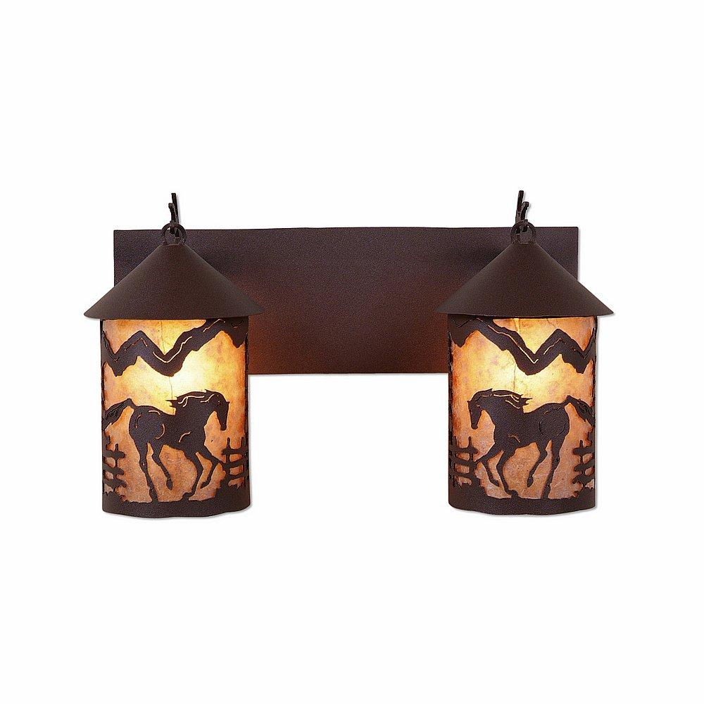 Cascade Double Bath Vanity Light - Mountain Horse - Almond Mica Shade - Rustic Brown Finish