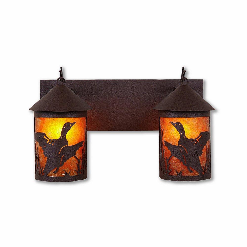 Cascade Double Bath Vanity Light - Loon - Amber Mica Shade - Rustic Brown Finish