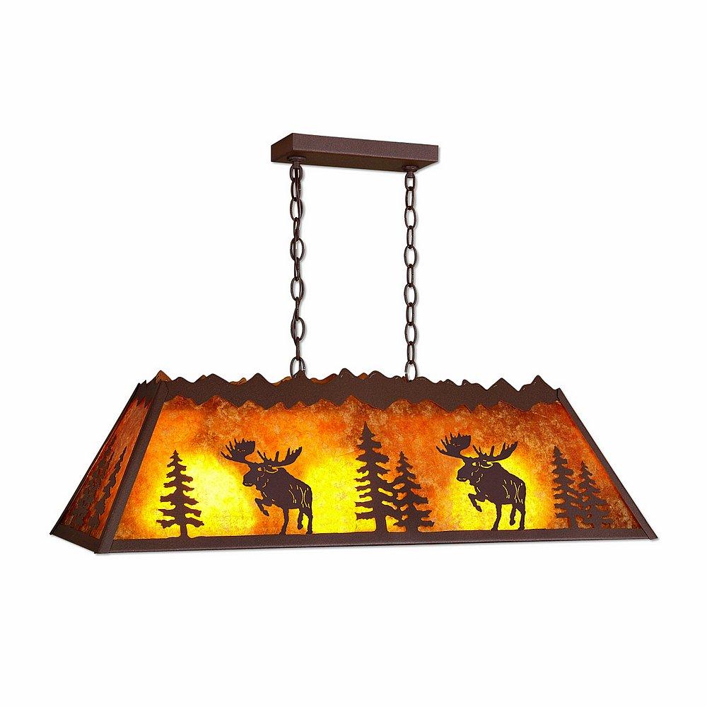 Rocky Mountain Billiard Light Small - Alaska Moose - Amber Mica Shade - Rustic Brown Finish