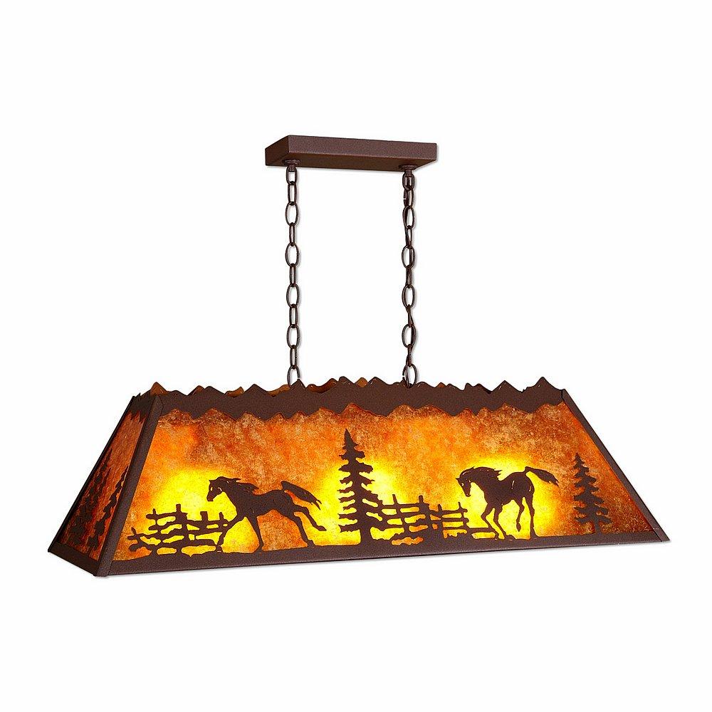 Rocky Mountain Billiard Light Small - Mountain Horse - Amber Mica Shade - Rustic Brown Finish