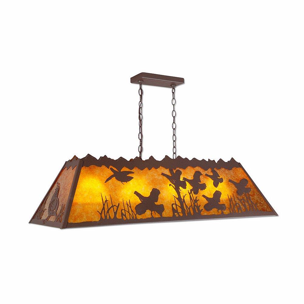 Rocky Mountain Billiard Light Large - Western Quail - Amber Mica Shade - Rustic Brown Finish