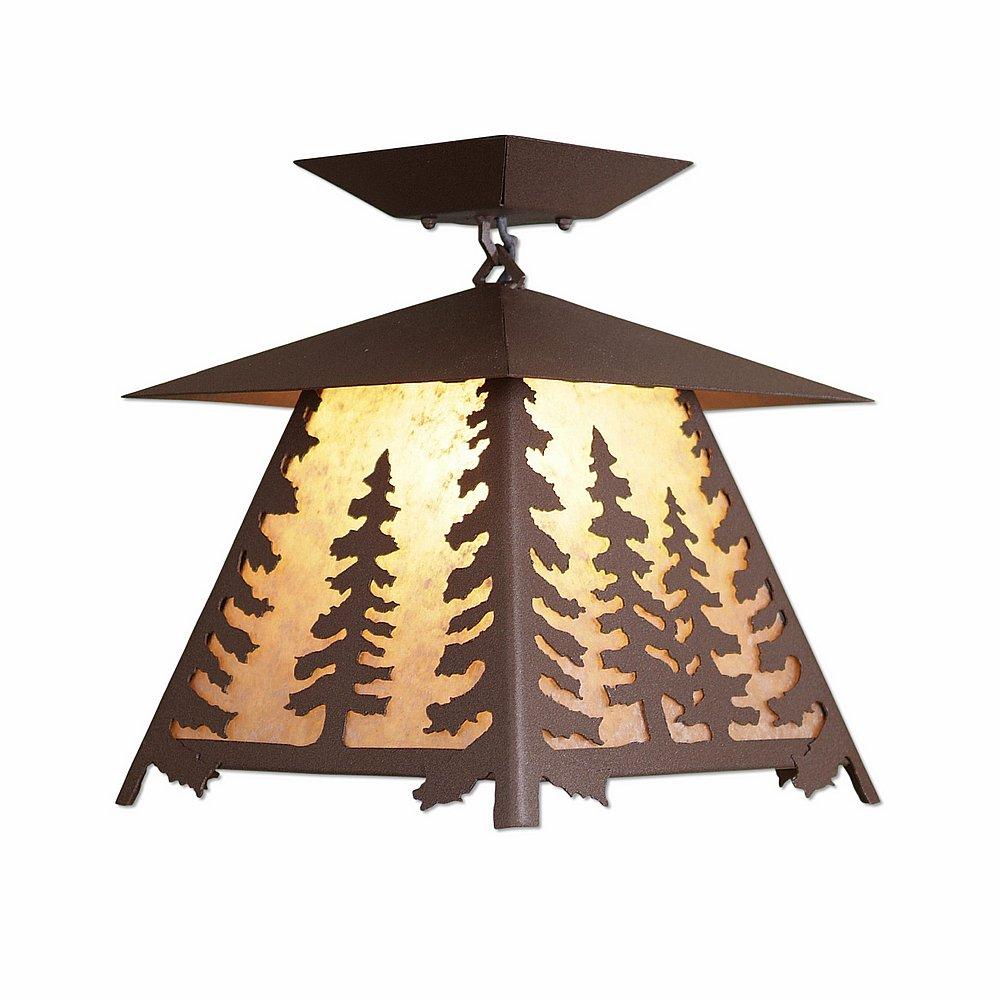 Smoky Mountain Close-to-Ceiling Large - Spruce Tree - Almond Mica Shade - Rustic Brown Finish