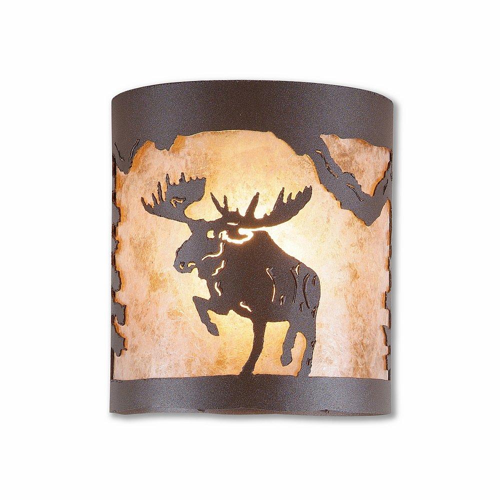 Kincaid Ceiling Light - Alaska Moose - Almond Mica Shade - Rustic Brown Finish