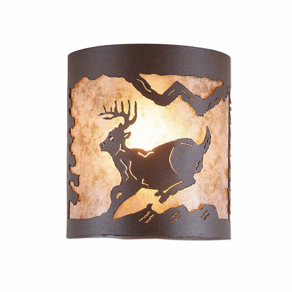 Kincaid Ceiling Light - Mountain Deer - Almond Mica Shade - Rustic Brown Finish