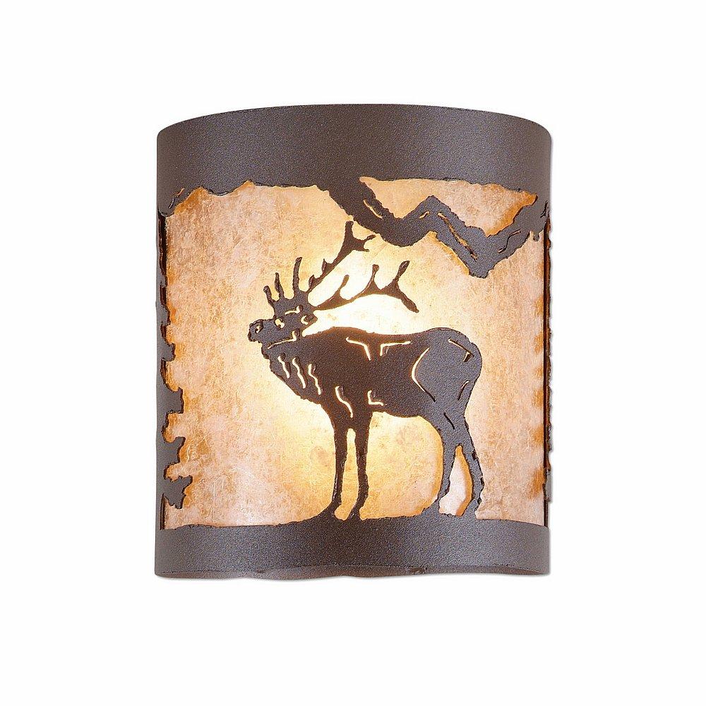 Kincaid Ceiling Light - Mountain Elk - Almond Mica Shade - Rustic Brown Finish