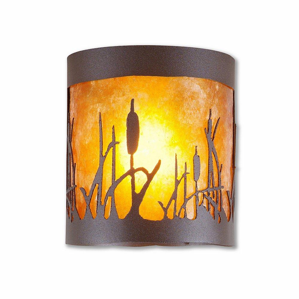 Kincaid Ceiling Light - Cattails - Amber Mica Shade - Rustic Brown Finish