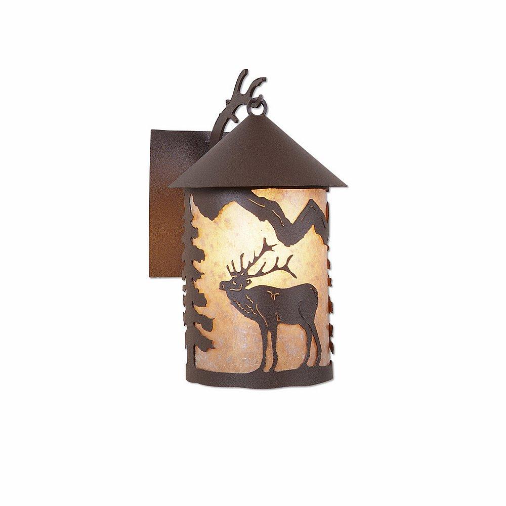 Cascade Lantern Sconce Mica Medium - Mountain Elk - Almond Mica Shade - Rustic Brown Finish