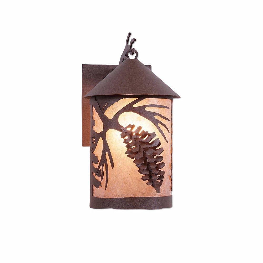 Cascade Lantern Sconce Mica Medium - Spruce Cone - Almond Mica Shade - Rustic Brown Finish