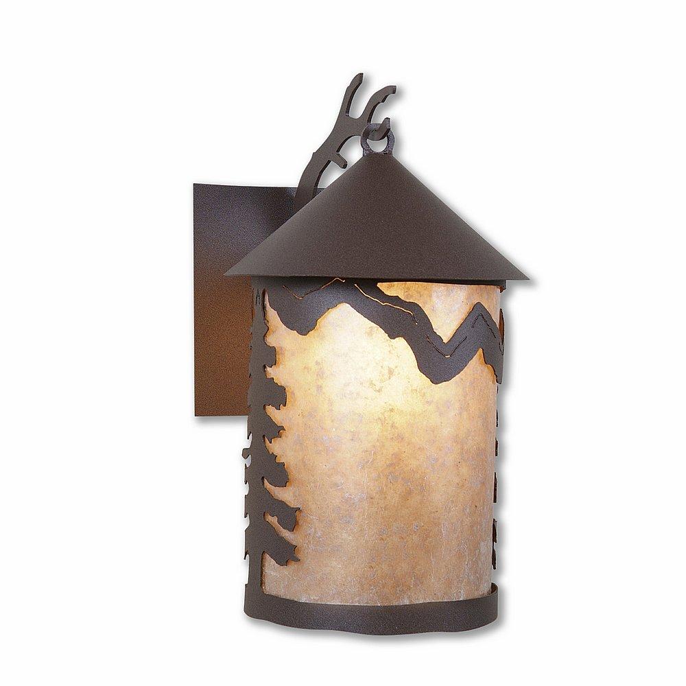 Cascade Lantern Sconce Mica Large - Rustic Plain - Almond Mica Shade - Rustic Brown Finish