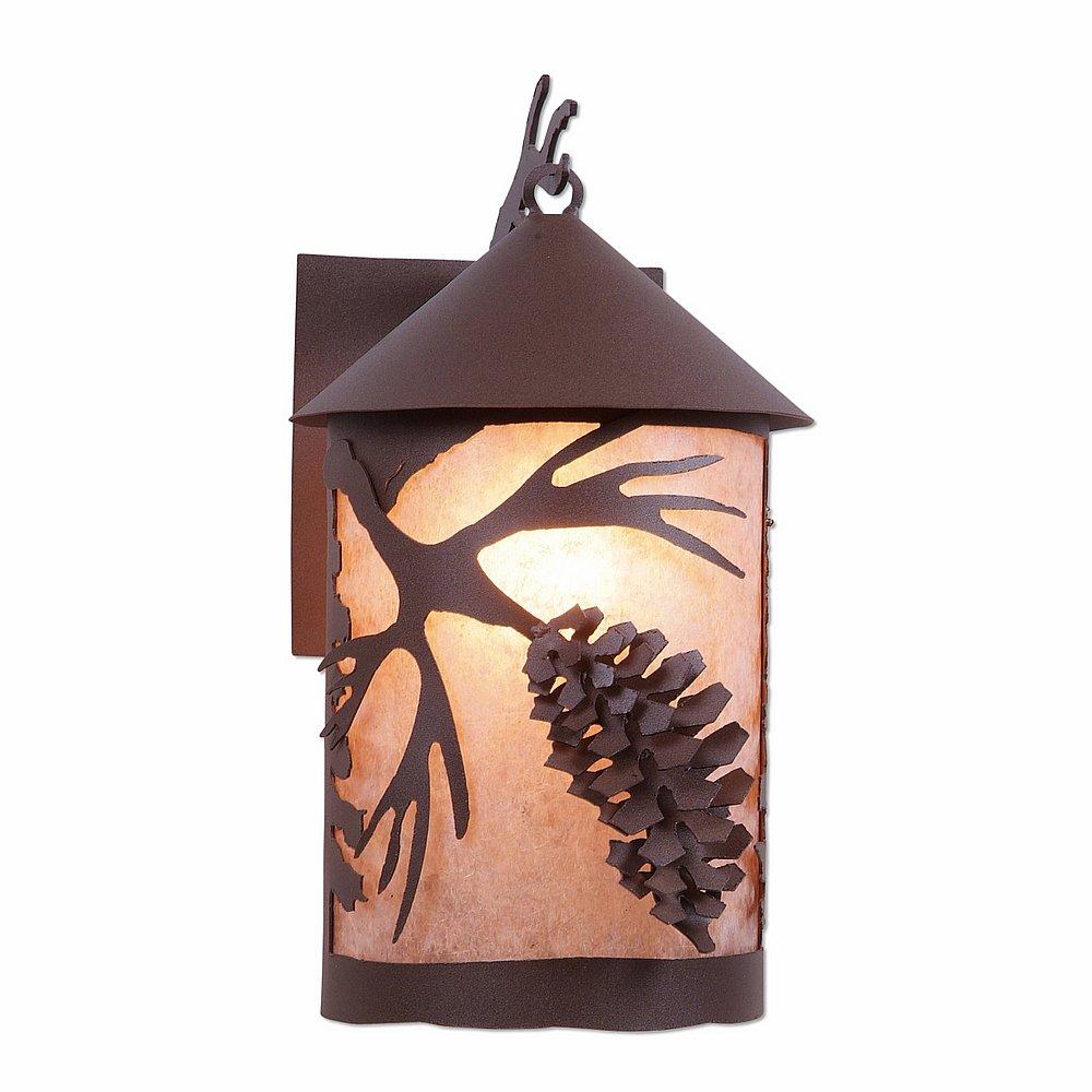 Cascade Lantern Sconce Mica Large - Spruce Cone - Almond Mica Shade - Rustic Brown Finish