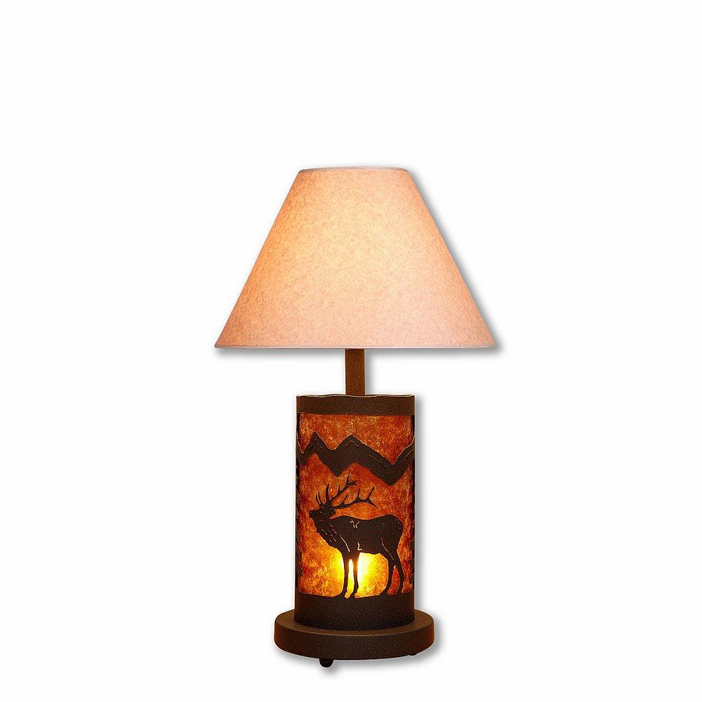 Cascade Desk Lamp - Mountain Elk - Amber Mica Shade - Rustic Brown Finish