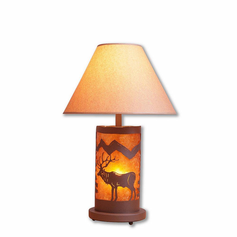 Cascade Table Lamp - Valley Elk - Amber Mica Shade - Rustic Brown Finish