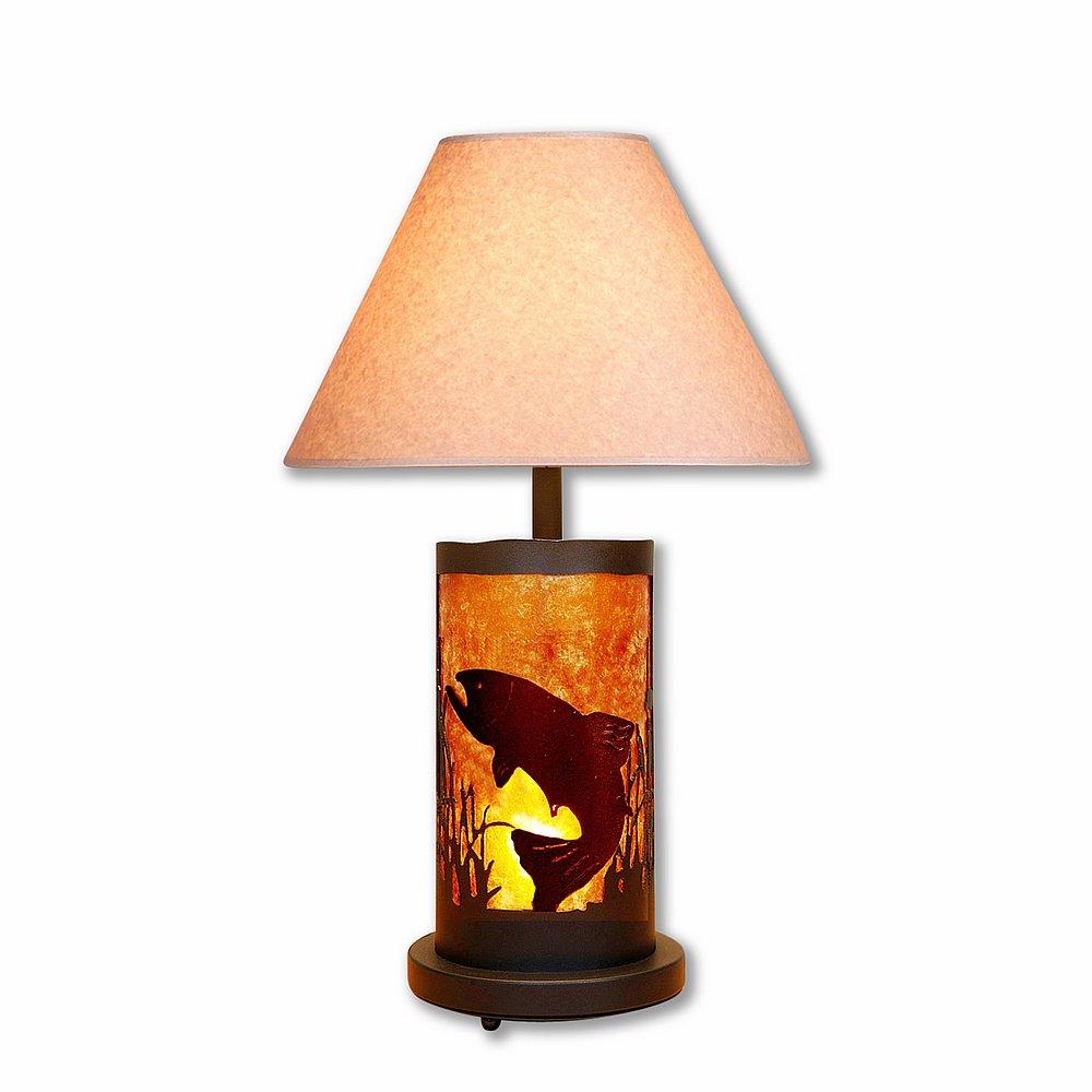 Cascade Table Lamp - Trout - Amber Mica Shade - Black Iron Finish