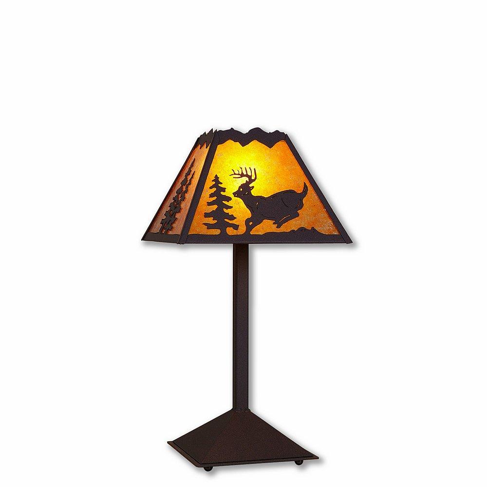 Rocky Mountain Desk Lamp - Mountain Deer - Amber Mica Shade - Dark Bronze Metallic Finish