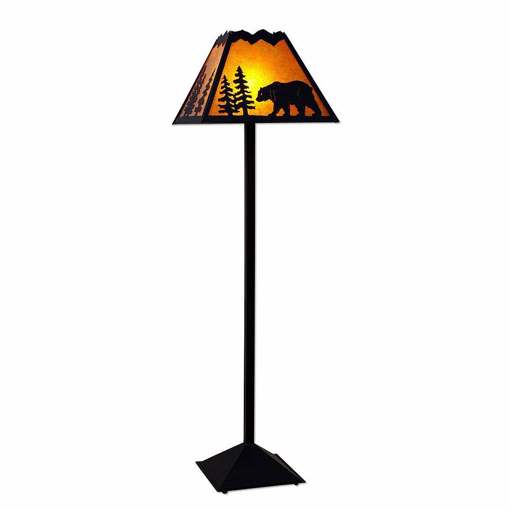 Rocky Mountain Floor Lamp - Mountain Bear - Amber Mica Shade - Black Iron Finish