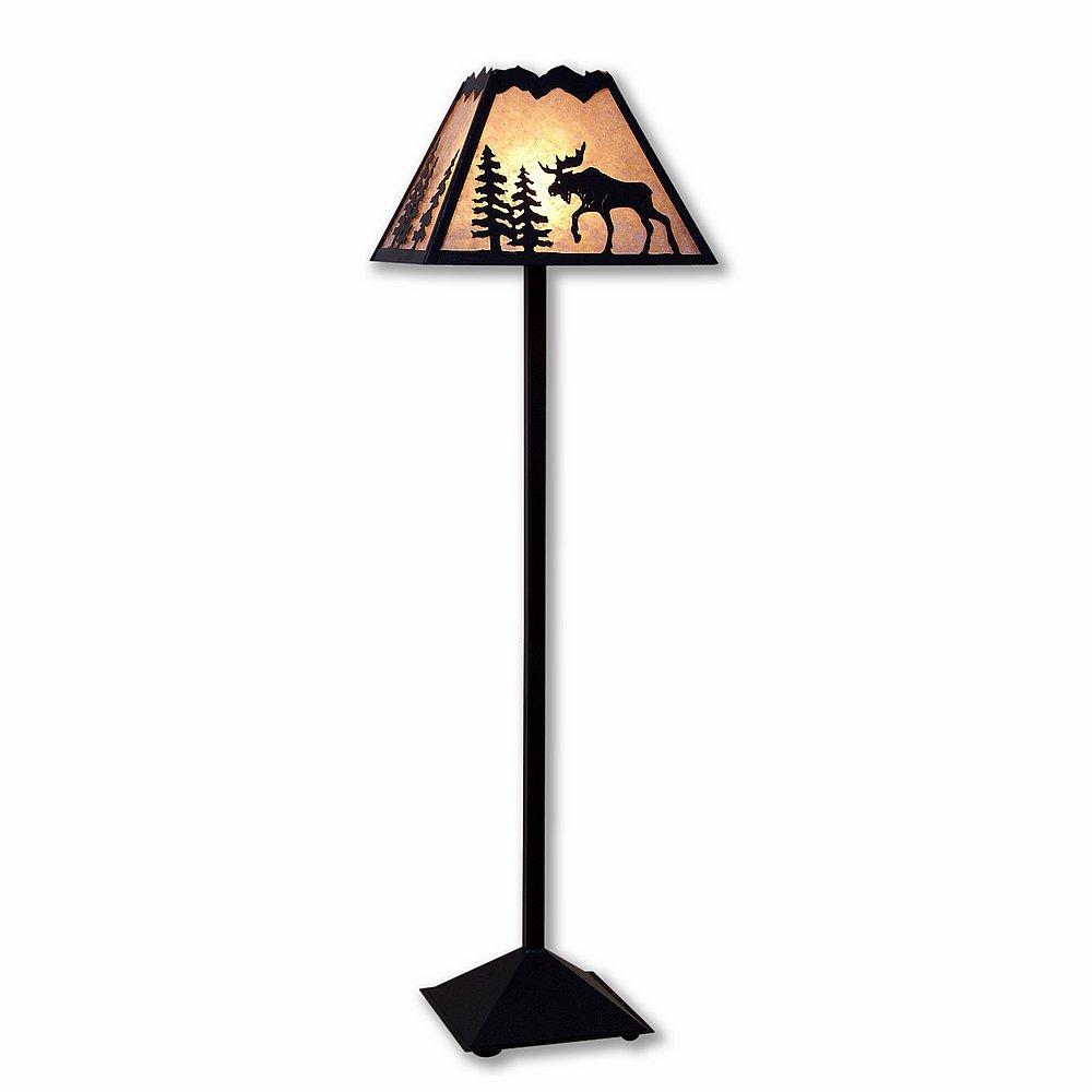 Rocky Mountain Floor Lamp - Mountain Moose - Almond Mica Shade - Black Iron Finish