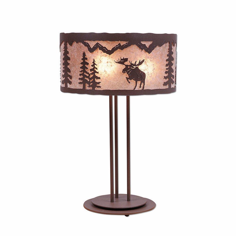 Kincaid Desk Lamp - Alaska Moose - Almond Mica Shade - Rustic Brown Finish