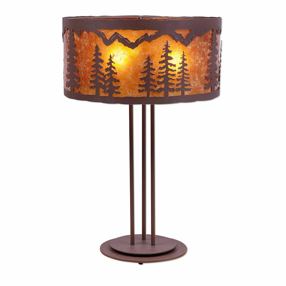 Kincaid Table Lamp - Spruce Tree - Amber Mica Shade - Rustic Brown Finish