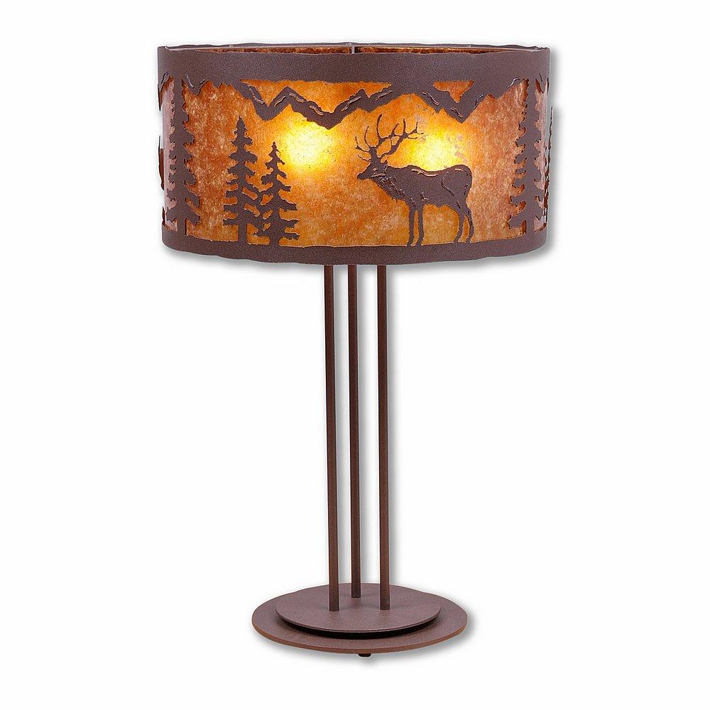 Kincaid Table Lamp - Valley Elk - Amber Mica Shade - Rustic Brown Finish