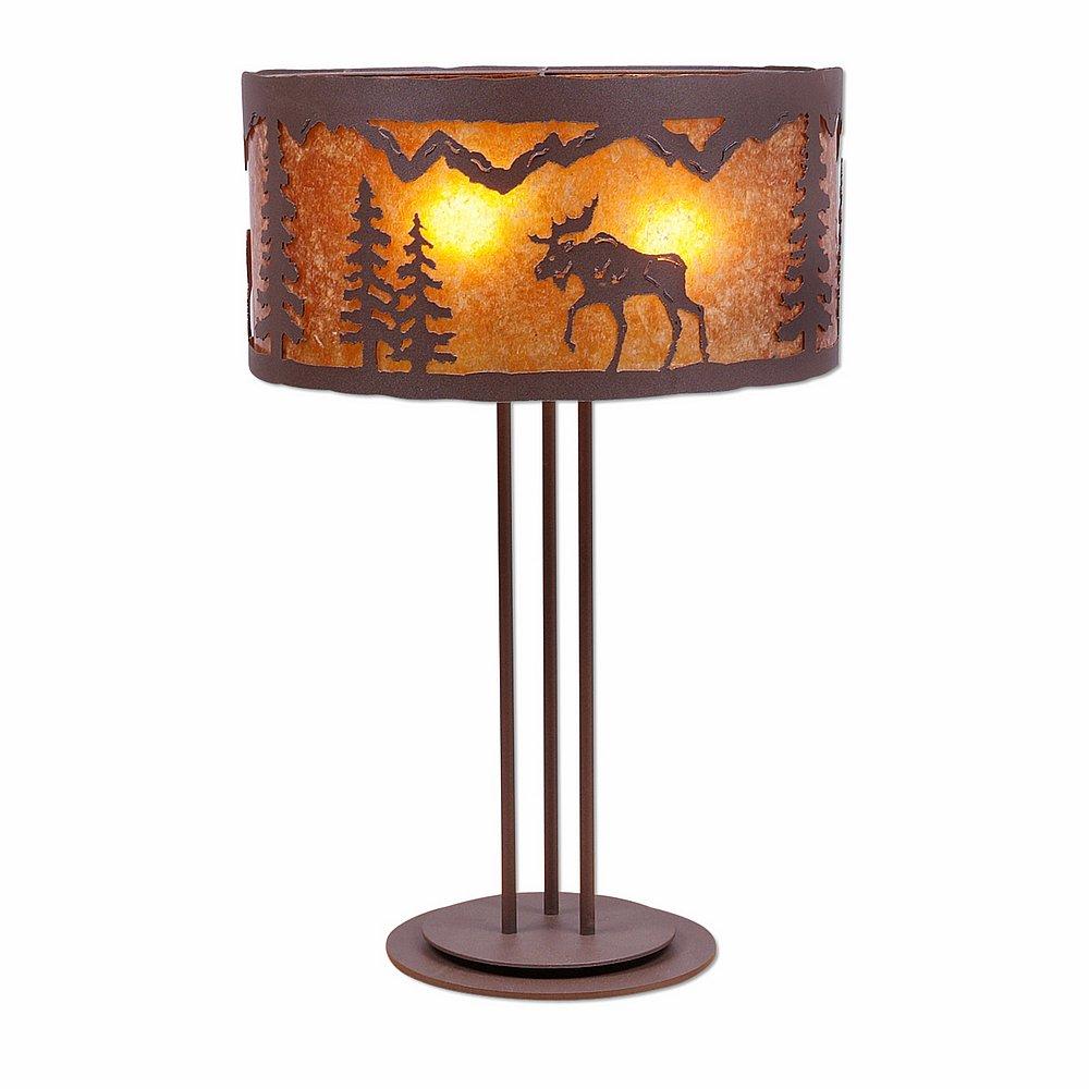 Kincaid Table Lamp - Mountain Moose - Amber Mica Shade - Rustic Brown Finish