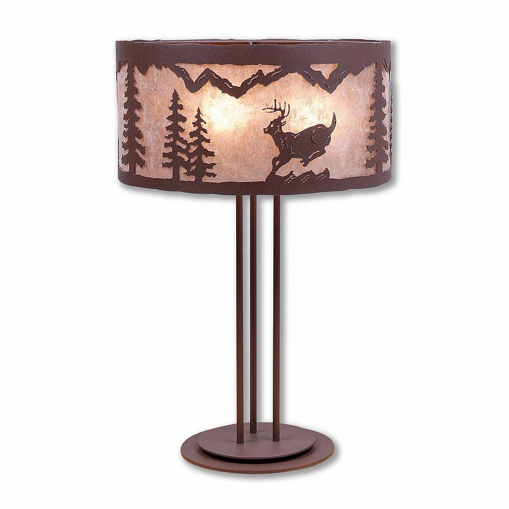 Kincaid Table Lamp - Mountain Deer - Almond Mica Shade - Rustic Brown Finish