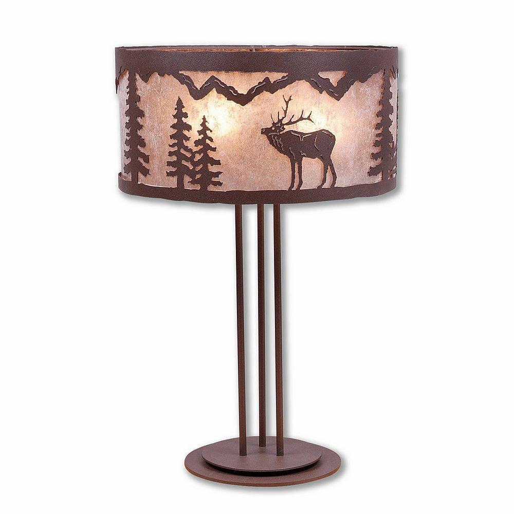 Kincaid Table Lamp - Mountain Elk - Almond Mica Shade - Rustic Brown Finish