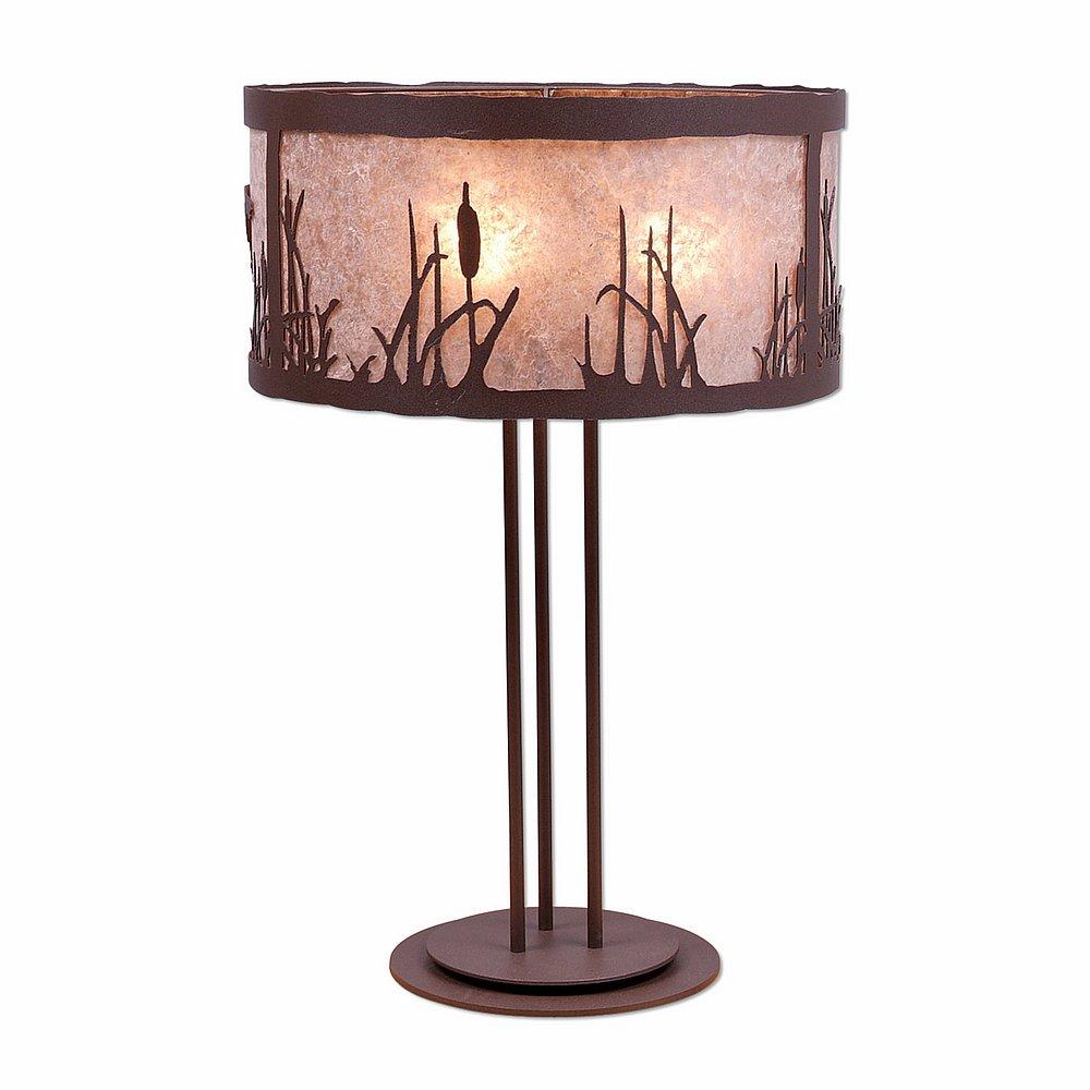 Kincaid Table Lamp - Cattails - Almond Mica Shade - Rustic Brown Finish