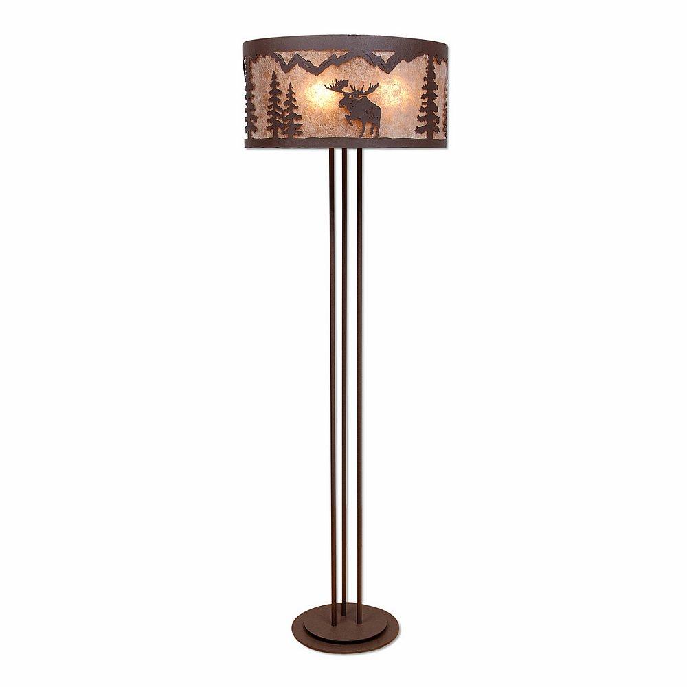 Kincaid Floor Lamp - Alaska Moose - Almond Mica Shade - Rustic Brown Finish