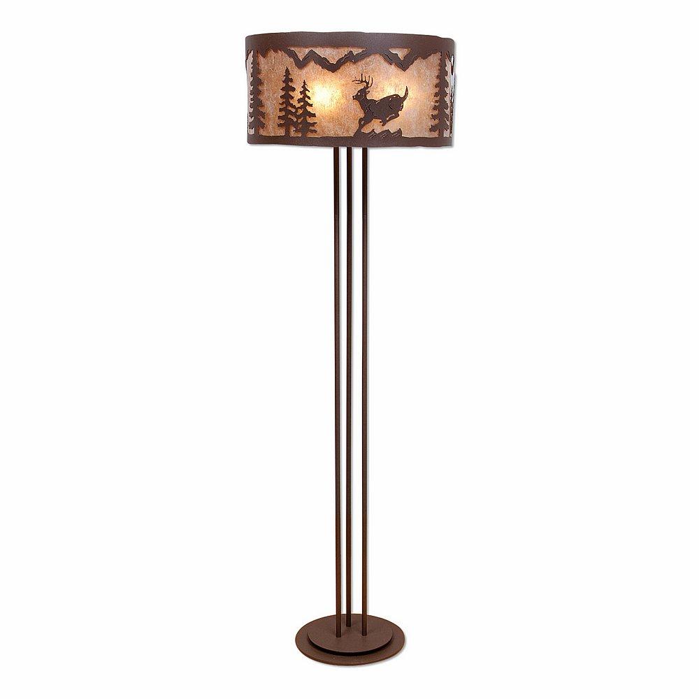 Kincaid Floor Lamp - Mountain Deer - Almond Mica Shade - Rustic Brown Finish