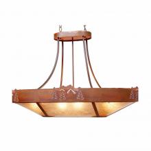 Avalanche Ranch Lighting A41145AL-HR-02 - Ridgemont Chandelier Oval - Mountain-Pine Tree Cutouts - Almond Mica Shade - Rust Patina Finish