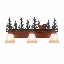 Avalanche Ranch Lighting H32330TT-03 - Wasatch Triple Bath Vanity Light - Mountain Deer - Two-Toned Amber Cream Bell Glass - Cedar Green