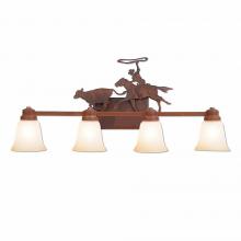 Avalanche Ranch Lighting H37458TT-02 - Parkshire Quad Bath Vanity Light - Roping Cowboy - Two-Toned Amber Cream Bell Glass