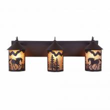 Avalanche Ranch Lighting M38335AL-27 - Cascade Triple Bath Vanity Light - Mountain Horse - Almond Mica Shade - Rustic Brown Finish