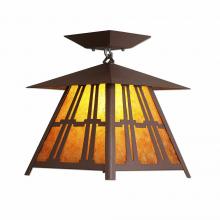 Avalanche Ranch Lighting M47672AM-27 - Smoky Mountain Close-to-Ceiling Large - Eastlake - Amber Mica Shade - Rustic Brown Finish