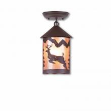 Avalanche Ranch Lighting M48421AL-27 - Cascade Close-to-Ceiling Small - Valley Deer - Almond Mica Shade - Rustic Brown Finish