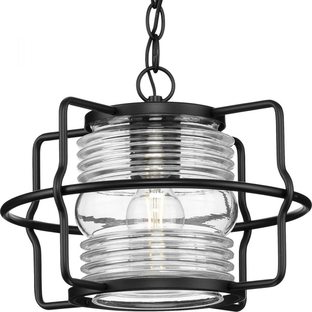 Keegan Collection One-Light Matte Black Clear Glass Coastal Outdoor Hanging Lantern