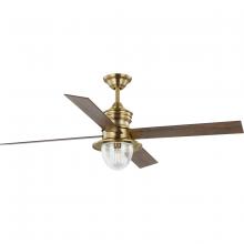 Progress P250075-163-WB - Gillen 56&#34; 4-Blade LED Indoor/Outdoor Vintage Brass Vintage Electric Ceiling Fan with Light Kit