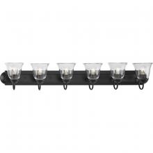 Progress P300394-31M - Six-Light Matte Black Transitional Bath and Vanity Light with Clear Glass for Bathroom