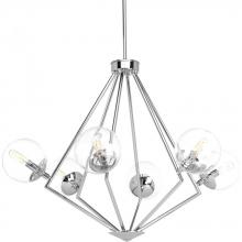 Progress P4756-15 - Mod Collection Six-Light Polished Chrome Clear Glass Mid-Century Modern Chandelier Light