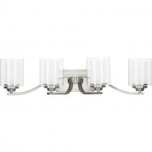 Progress P300123-009 - Kene Collection Four-Light Brushed Nickel Clear Glass Craftsman Bath Vanity Light