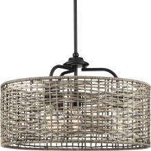 Progress P500308-031 - Lavelle Collection Four-Light Matte Black and Mocha finish Rattan Hanging Pendant Light