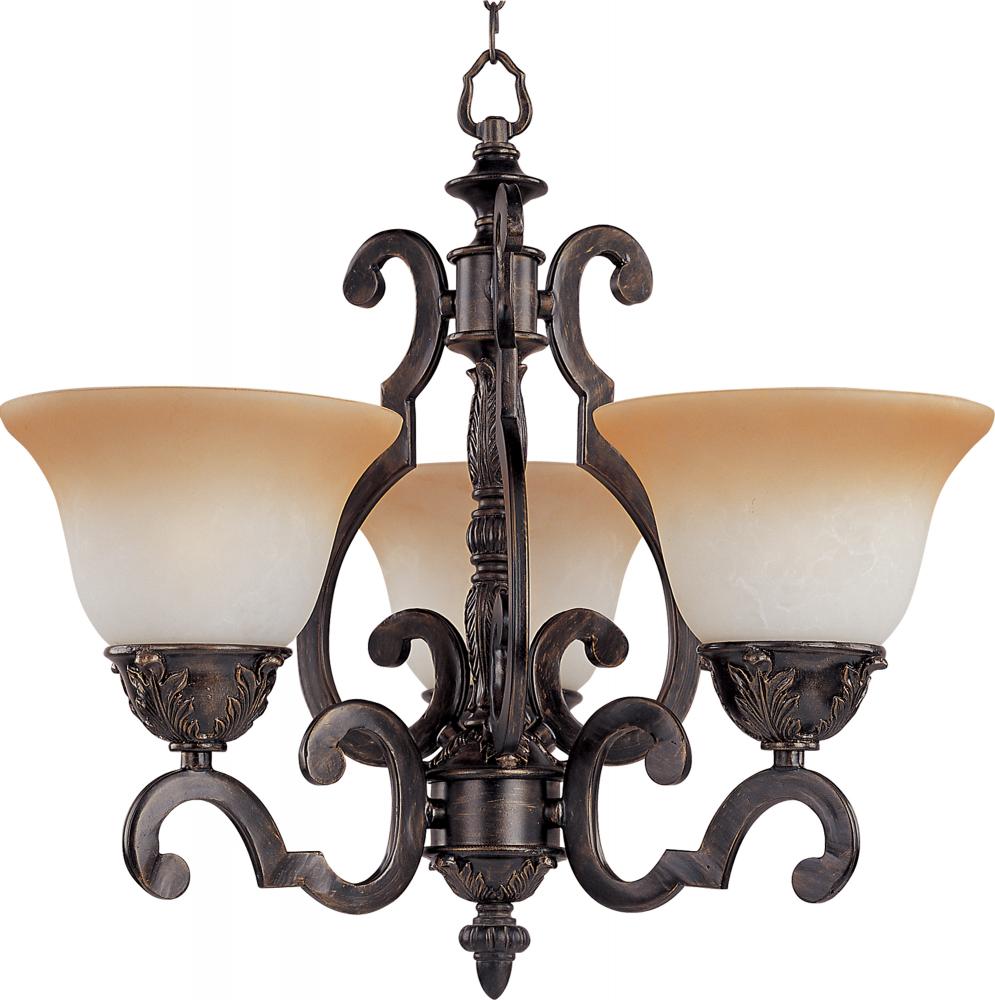 Three Light Kentucky Bronze Latte Glass Up Chandelier