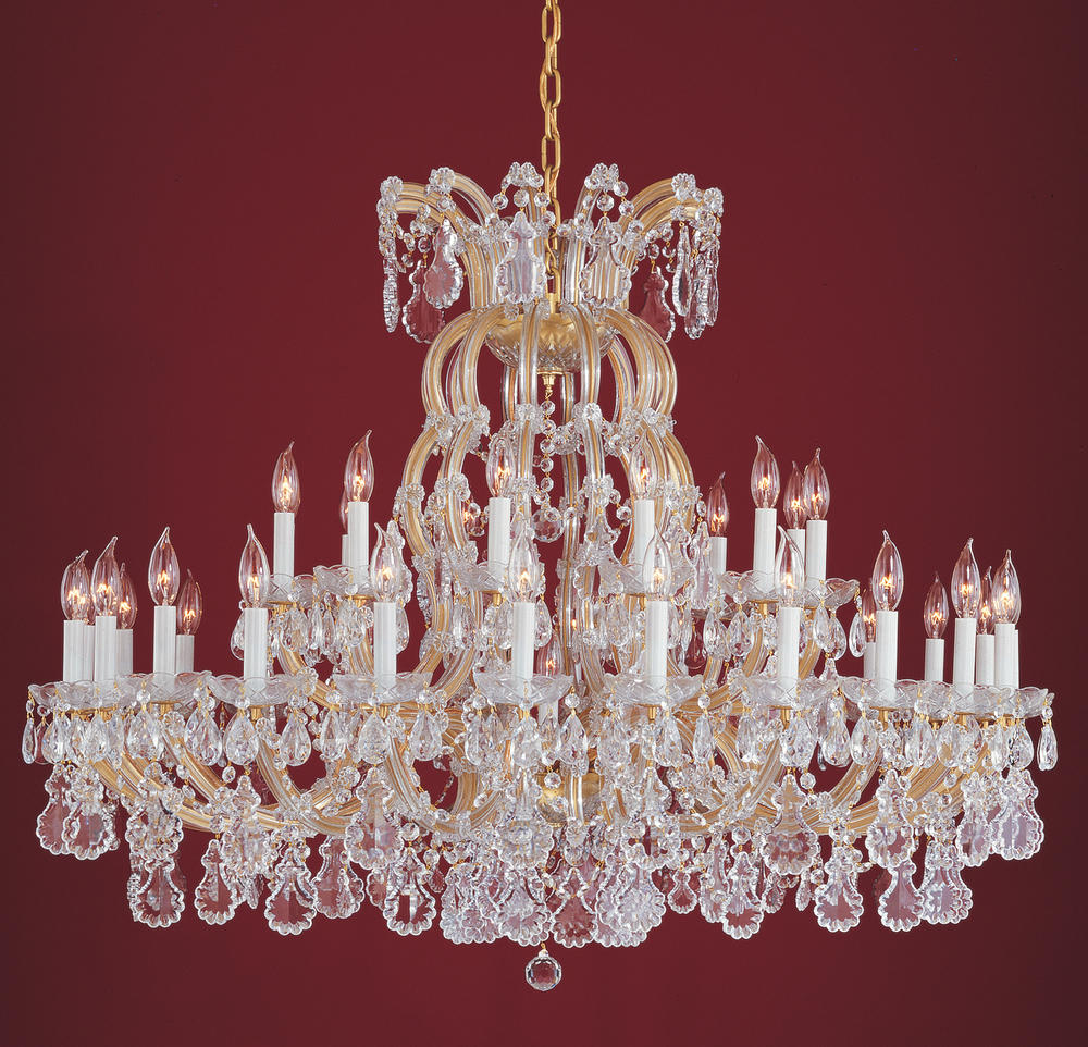 37 Light Gold Crystal Chandelier Draped In Clear Swarovski Strass Crystal