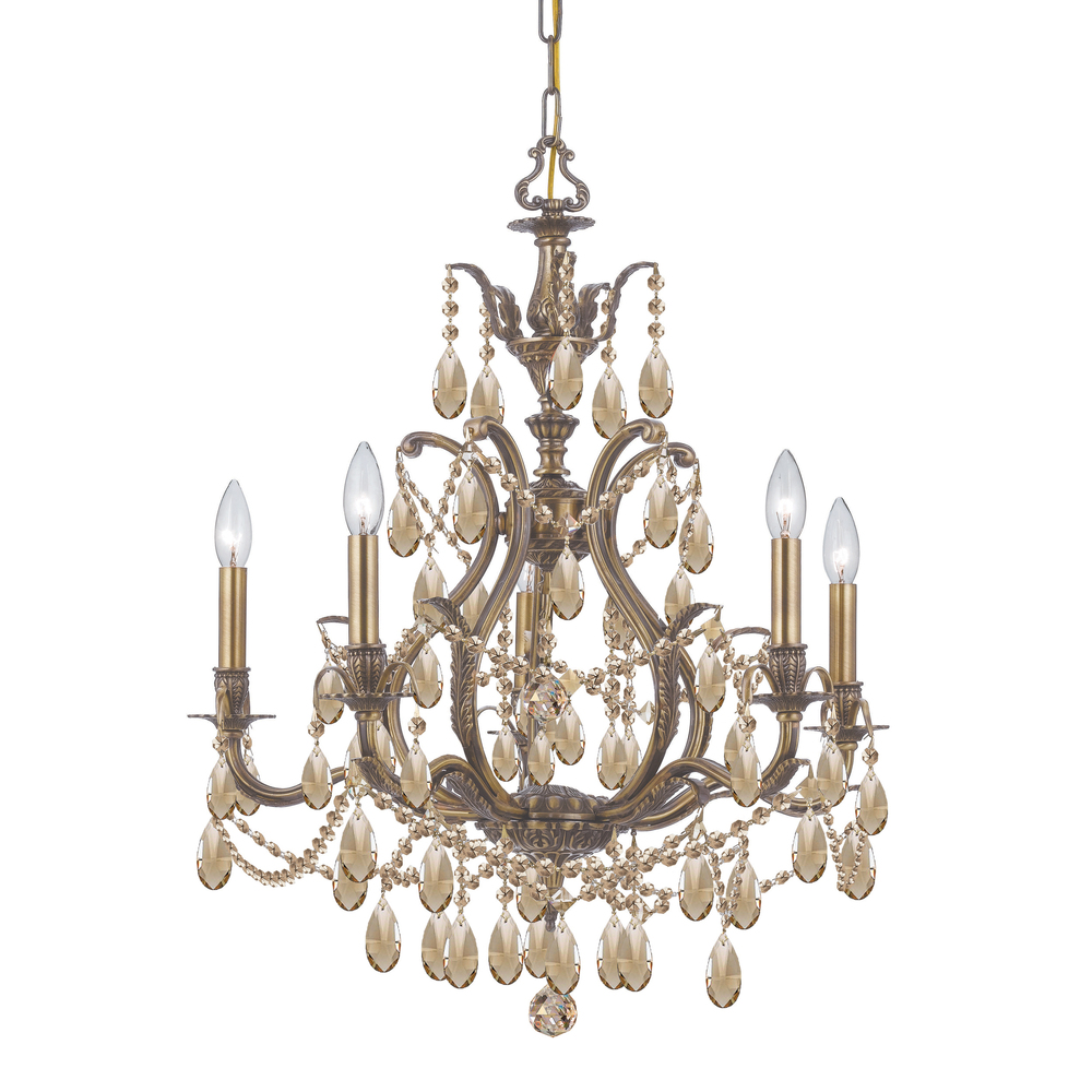 Dawson 5 Light Gold Teak Swarovski Strass Crystal Brass Chandelier