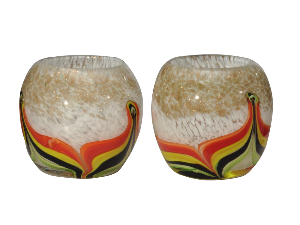 Crown Point Hand Blown Art Glass Candle Holder 2-Piece Set