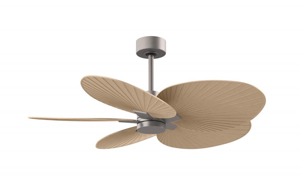 Alessandra Tropical 5-blade ceiling fan in Brushed Nickel and Light Maple blades.