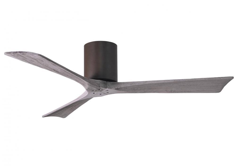 Irene-3H three-blade flush mount paddle fan in Textured Bronze finish with 52” solid barn wood t