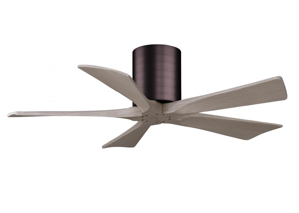 Irene-5H three-blade flush mount paddle fan in Brushed Bronze finish with 42” Gray Ash  tone bla