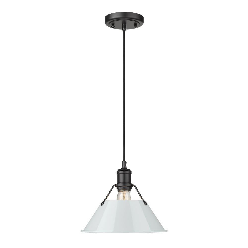 Orwell BLK Medium Pendant - 10" in Matte Black with Dusky Blue shade